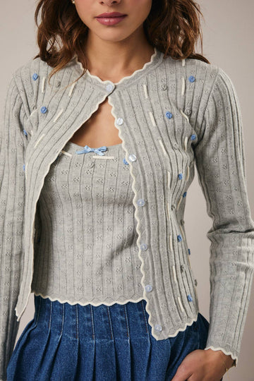 Flower Trim Detailed Cardigan