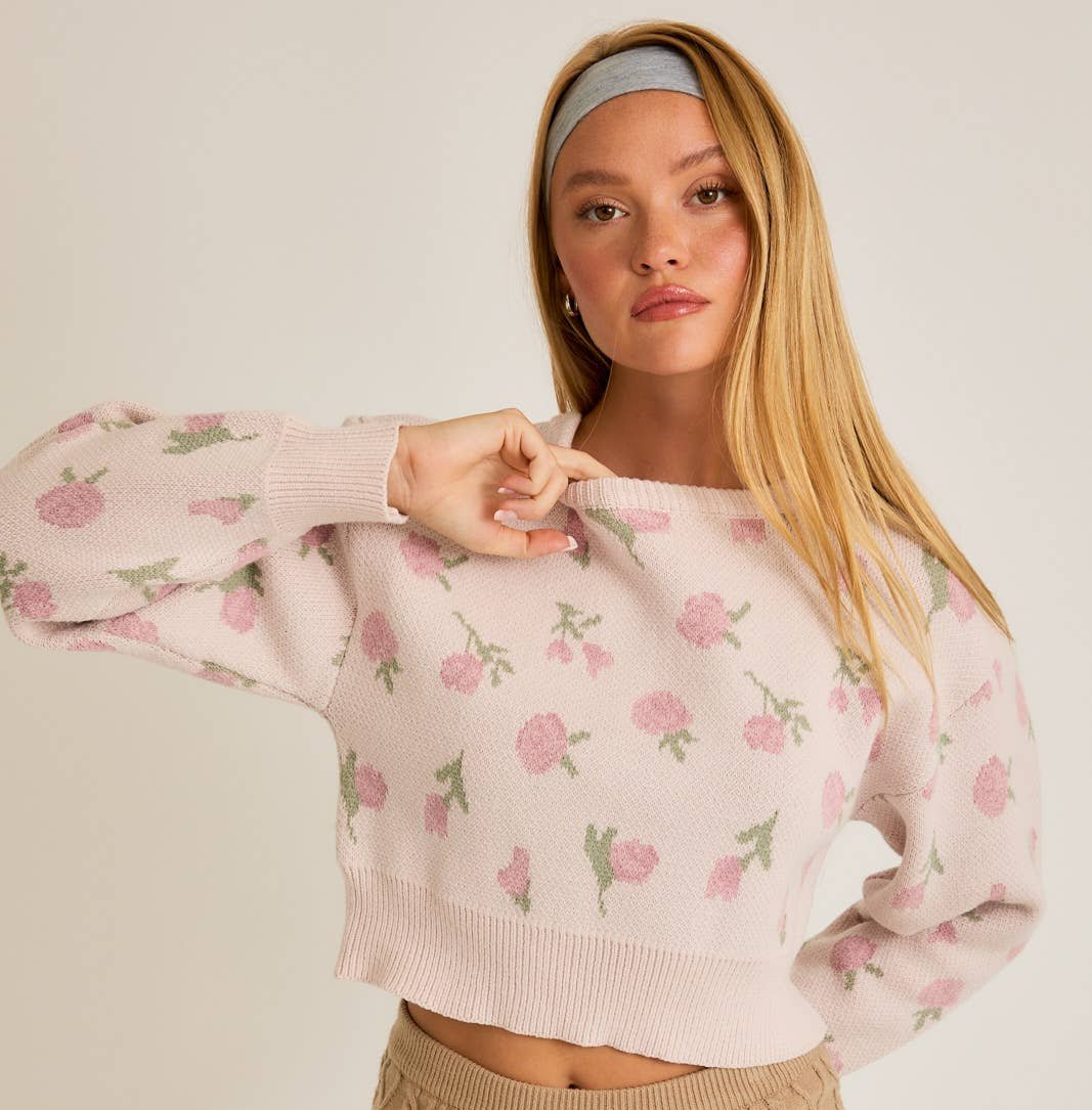 Floral Pattern Cropped Sweater