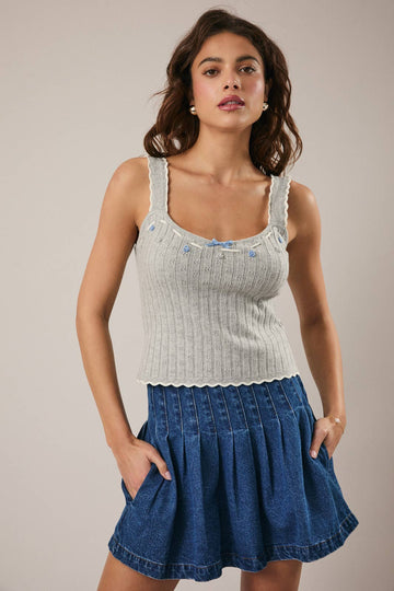 Flower Trim Pointelle Tank