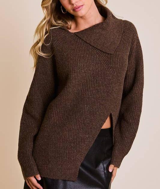 Asymmetrical Cut Out Ribbed Sweater