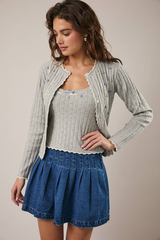 Flower Trim Detailed Cardigan