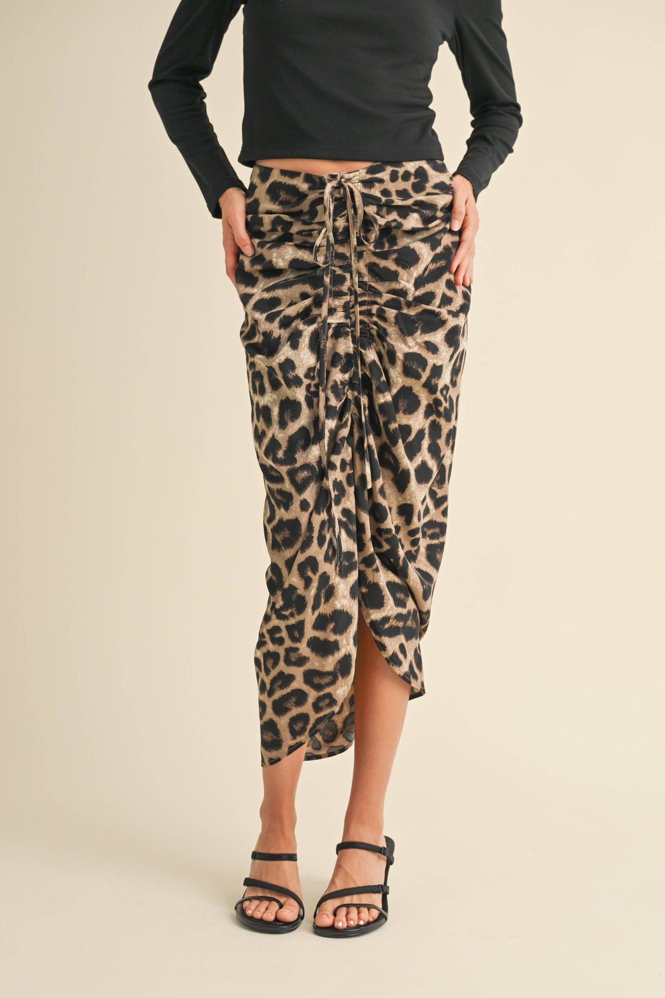 Leopard Print Ruching Detail Skirt