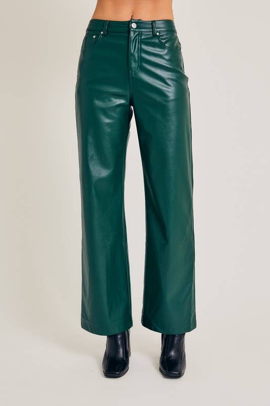 High Waist Vegan Leather Long Pants