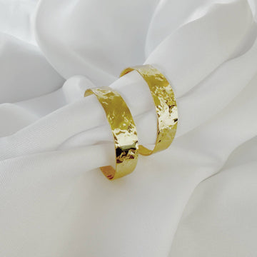 Rain Hammered Statement Hoops Earrings Gold Filled