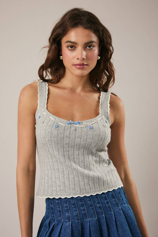Flower Trim Pointelle Tank