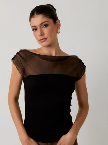 Mesh & Ponti Mix Drape Top