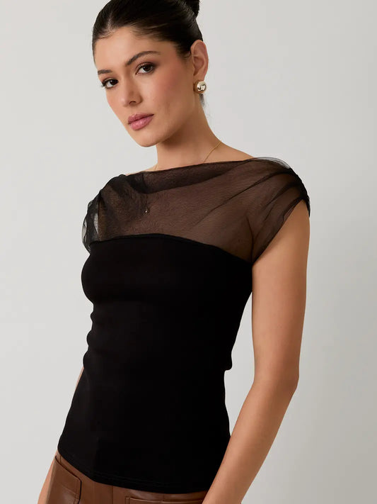 Mesh & Ponti Mix Drape Top