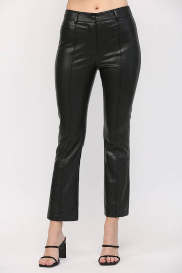 Vegan Leather Pintucked Flare Pants